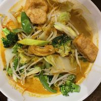 Curry me with chow fun noodles (ask to change noodle type to vegan noodles )  at Coco Garden in Rochester