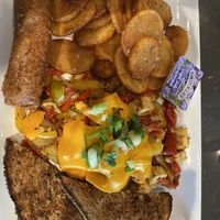 Tofu scramble with vegan cheese and vegan sausage   at MSP - Peoples Organic - T1 in St Paul