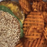 beyond burger with cheese and fries!  at MSP - Peoples Organic - T1 in St Paul