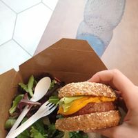 Beyond Meat Burger with salad at MSP - Peoples Organic - T1 in St Paul
