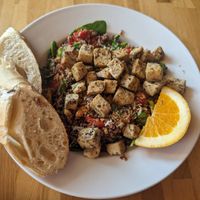 Quinoa asparagus salad with tofu added at Urban Olive & Vine in Hudson