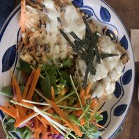 Japanese savoury pancake  at Plant Based Wholefoods in Katoomba