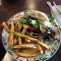 Mushroom burger at Plant Based Wholefoods in Katoomba