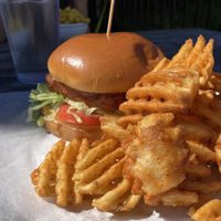 Buffalo tofu sandwich & waffle fries  at Cobra Cabana in Richmond