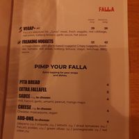 Menu at Falla in Wroclaw