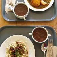 The two options available for main dish with soup at Pani Baklazani in Nitra