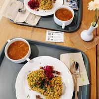 hot & sour soup + paella with their home made pickles! at Pani Baklazani in Nitra