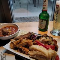 Chili soup (very thick, more like a stew), middle sized plate, alcool free  beer at Sattgrün Kolumba Viertel - Mitte in Cologne