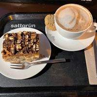 Peanut chocolate cake and hot chocolate  at Sattgrün Kolumba Viertel - Mitte in Cologne