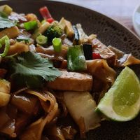 Flat rice noodles, vegan option at Thai On Charles in Seddon