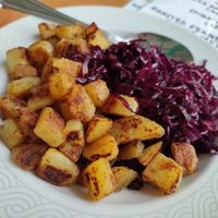 Roast potatoes and cabbage at The GreenHouse Cafe in Shrewsbury
