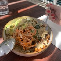 One of the create your own bowls we started to eat with a lemon tahini saucee  at One Happy Bowl in Noord