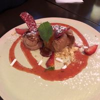 Vegan Mousse au Chocolate with salted caramel, strawberry sauce and crumble ❤️  at MammaMia in The Hague