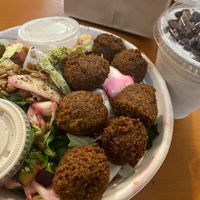 Falafel salad and mint chocolate shake at Goldie - Penn Food Hall in Philadelphia