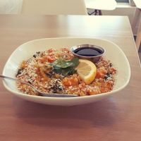 Healing Kitchari Bowl with Tamari sauce. at The Green Moustache in Port Moody