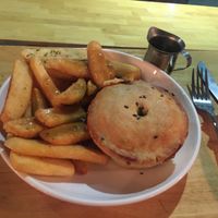 Vegan Shepherd-less pie with fries and vegan onion gravy. at Pie Society - Xingfu in Shanghai
