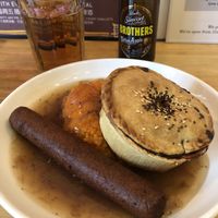 Shepherd-less pie, sweet potato and carrot mash, vegan sausage, onion gravy with caramelized onion and red wine   at Pie Society - Xingfu in Shanghai