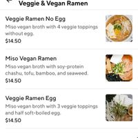 Veg Options  at Torraku Ramen in San Francisco
