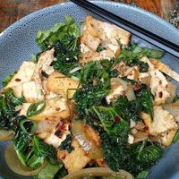 Lemongrass and chilli tofu with onions and curly kale at Saigon Kingdom - Beach St in Queenstown