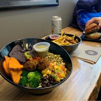 Aztec Bowl w/o vegan sour cream and fries at Copper Branch - Mavis Rd  in Mississauga