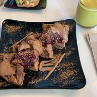 avocado toast, blueberry cacao waffles, and turmeric latte  at Copper Branch - Mavis Rd  in Mississauga