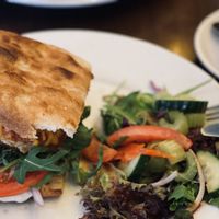 ‘Chicken’ Parma burger  at Embassy Vegetarian Cafe in Katoomba