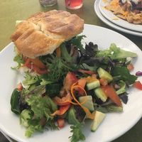 Blackbean burger with side salad at Embassy Vegetarian Cafe in Katoomba