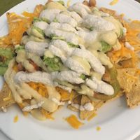 Nachos with vegan cheese and cashew cream. Very tasty, lots of flavour! at Embassy Vegetarian Cafe in Katoomba