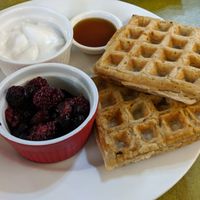 Vegan waffles at Embassy Vegetarian Cafe in Katoomba