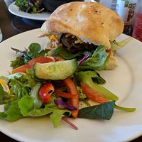 Vegan burger at Embassy Vegetarian Cafe in Katoomba