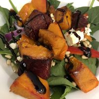 Roast beef and pumpkin salad with balsamic reduction  at Embassy Vegetarian Cafe in Katoomba