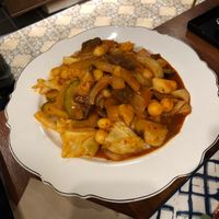 Spicy korean vegetables with rice cake at Drunken Vegan - 드렁큰비건 in Seoul