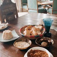 Hummus, rice, bean dish, falafel  at Sofra in Luxor
