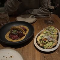 Tostones de plátano y tacos poblanos at SACRO in Buenos Aires
