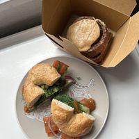 Carrot lox bagel, cinnamon roll  at Little Fitzroy Coffee in Edinburgh