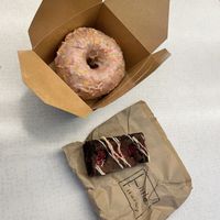 Donut and raspberry and white choc brownie   at Little Fitzroy Coffee in Edinburgh