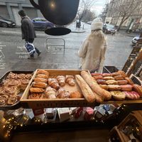 Mostly vegan baked goods(donuts, cinnamon buns)  at Little Fitzroy Coffee in Edinburgh