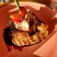 Banana tempura and vegan coconut ice cream! at Ensō Sushi in Manuel Antonio