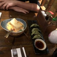 Tom ka soup w crispi tofu & dumplings w sour dip: tasty!  at Good Rice zum Elefanten in Konstanz