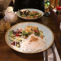 Pho wok noodles w tofu (back) and coconut noodles (front): big portions,  bland, generic taste  at Good Rice zum Elefanten in Konstanz