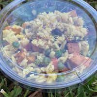 Rice with vegetables and tofu. Note the compostable packaging. Cutlery is made of bamboo  at Vivi Bistrot - Vila Pamphili in Rome