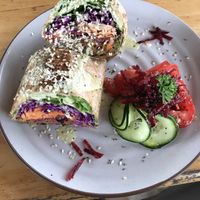 I believe this is their pumpkin eggplant burrito.  So good.  Unique flavor  at Puerto&Co in Puerto Viejo De Talamanca