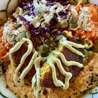 Bowl with chickpea patty (no beets or tomato)  at Puerto&Co in Puerto Viejo De Talamanca
