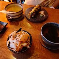 kimchi, avocado rolls, shiso tee, oolong at Secret Garden in Berlin