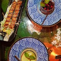 Yakitori, Mousse au chocolat with berries, Avocado cheesecake at Secret Garden in Berlin