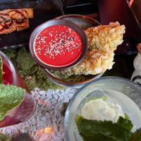 Tofu sticks and crunchy tofu sticks with raspberry dip  at Secret Garden in Berlin