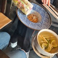 Spring roll and green tea with ginger and lemon at Secret Garden in Berlin