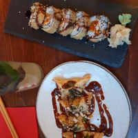 fried eggplant & sushi at Secret Garden in Berlin