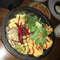 Udon noodles with fried soy rings and vegetables at Secret Garden in Berlin