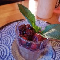 Chocolate mousse on base of silk tofu 🍫 with berries 🍓 😍 at Secret Garden in Berlin